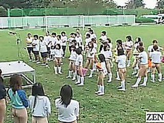 Subtitled bottomless outdoor Japan schoolgirls assembly